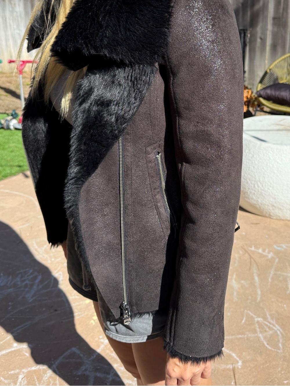 Women’s Black Armani exchange Faux Shearling Moto Jacket